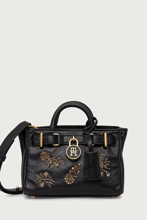 Tommy Hilfiger Чанта crossbody дамска от кожа черна AW0AW19219