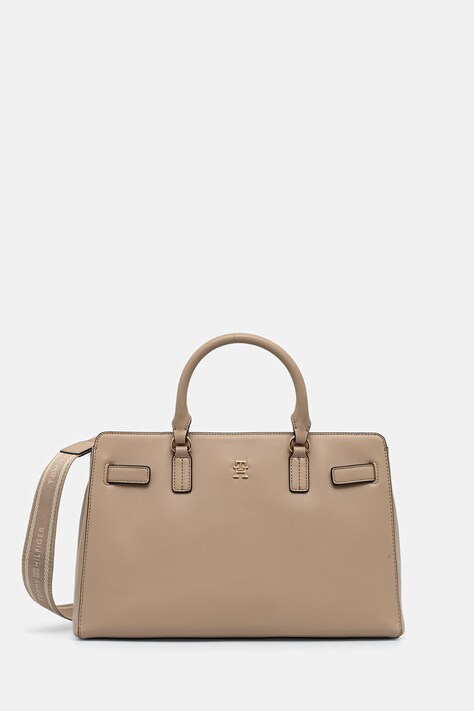 Tommy Hilfiger torebka shopper damska z imitacji skóry beżowa AW0AW19067