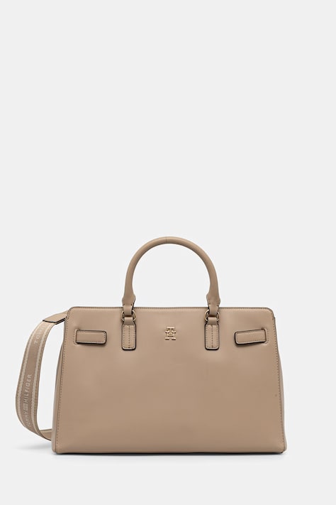 Tommy Hilfiger torebka shopper damska z imitacji skóry beżowa AW0AW19067