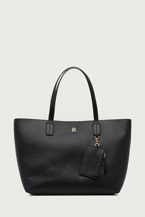 Tommy Hilfiger Torebka shopper damska z imitacji skóry czarna AW0AW19004