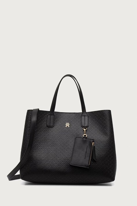 Tommy Hilfiger torebka shopper damska z imitacji skóry czarna AW0AW18923