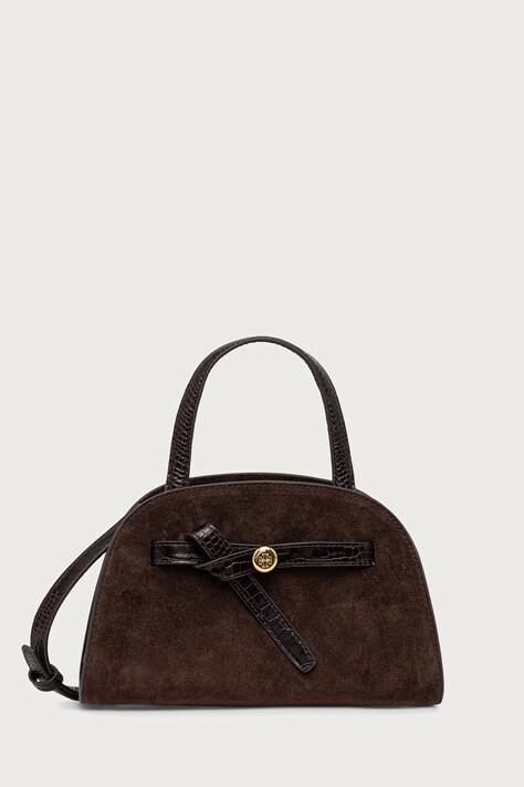 Tory Burch torebka tote damska zamszowa Romy Small Bauletto brązowa 183362