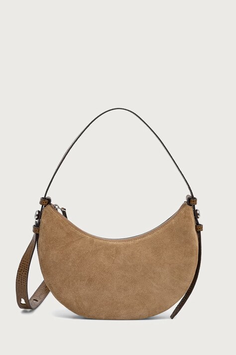 Tory Burch torebka crossbody damska zamszowa Romy Half Moon beżowa 185086
