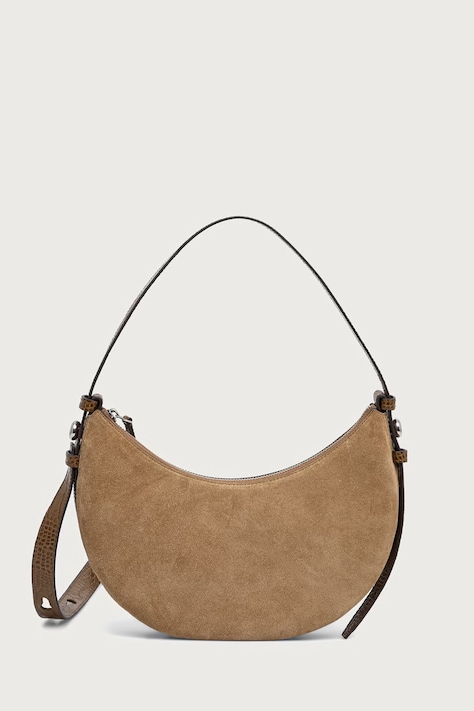 Tory Burch torebka crossbody damska zamszowa Romy Half Moon beżowa 185086