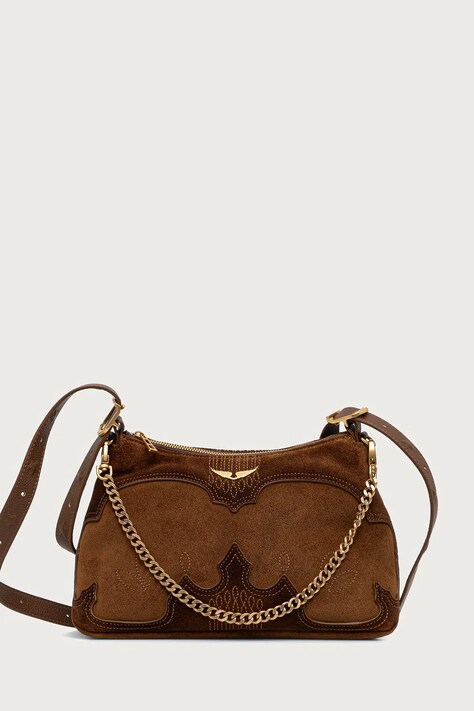 Zadig&Voltaire Crossbody torba za žene od brušene kože JIM smeđa LWBA04494