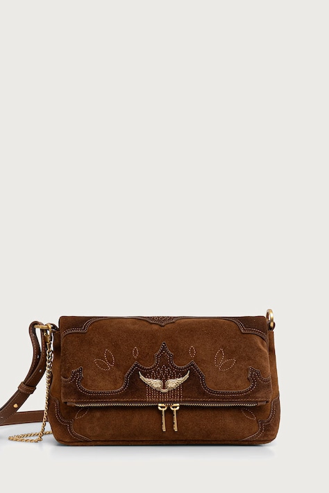 Zadig&Voltaire Crossbody torba za žene od brušene kože ROCKY smeđa LWBA04525