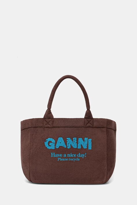 GANNI Beach Resort torebka shopper damska z bawełną brązowa C2080030