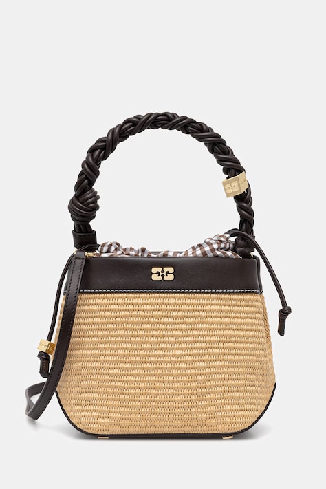 GANNI torebka crossbody damska pleciona Bou Raffia beżowa C2080022