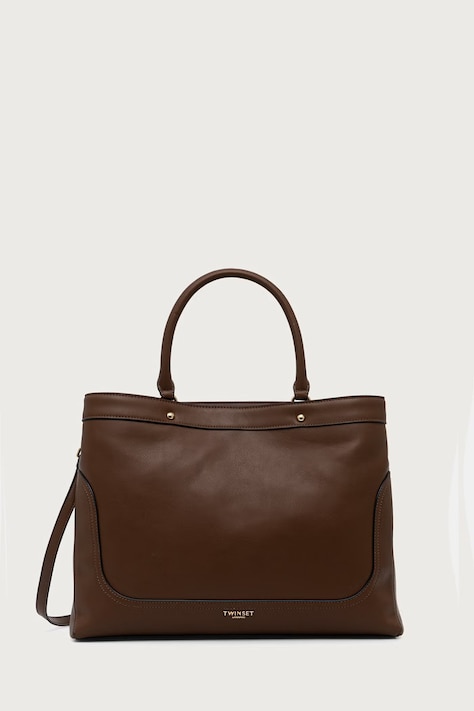 Twinset Shopper γυναικεία από απομίμηση δέρματος καφέ 262TD8050