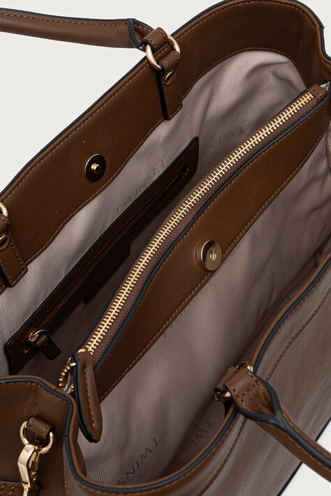 Twinset Shopper γυναικεία από απομίμηση δέρματος καφέ 262TD8050