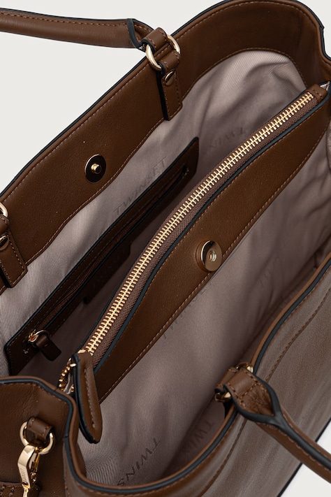 Twinset Shopper γυναικεία από απομίμηση δέρματος καφέ 262TD8050
