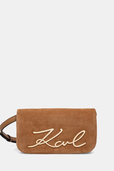 Karl Lagerfeld crossbody torba za žene od brušene kože K/SIGNATURE smeđa B3W30016