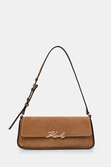 Karl Lagerfeld geantă baguette pentru femei din piele întoarsă K/SIGNATURE maro B3W30025