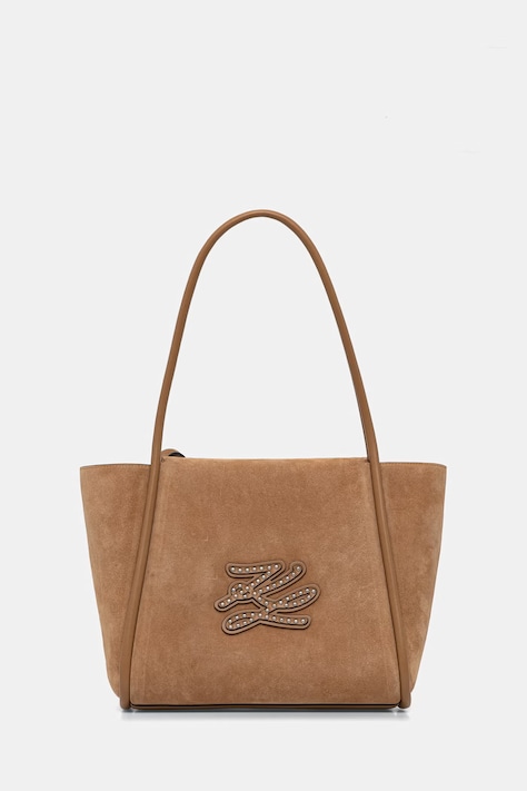 Karl Lagerfeld tote torba za žene od brušene kože K/AUTOGRAPH smeđa B3W30037