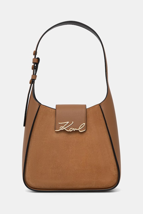 Karl Lagerfeld mala torba hobo za žene od brušene kože K/SIGNATURE smeđa B3W30305
