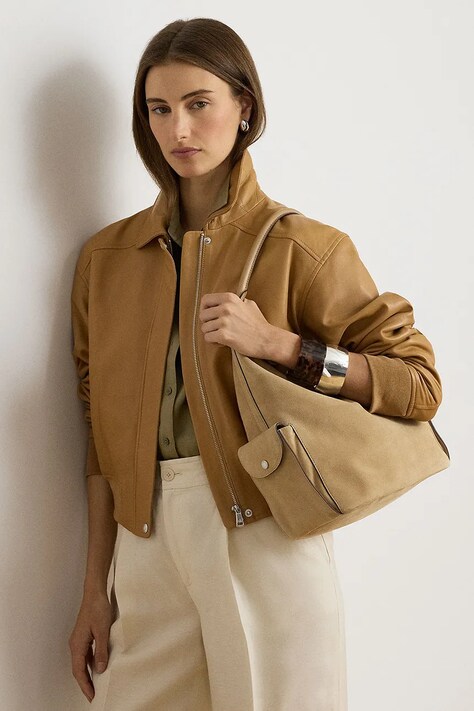 Lauren Ralph Lauren сумка-тоут жіноча замшева — AW26-TODZL2, бежевий — фото 6