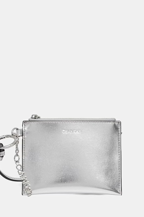 Calvin Klein portfel damski skórzany srebrny LV04F1263G