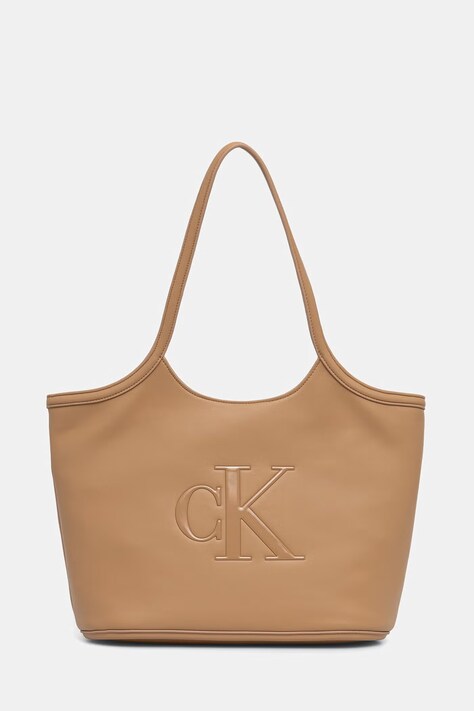 Calvin Klein torebka shopper damska z imitacji skóry beżowa LV04F3562G