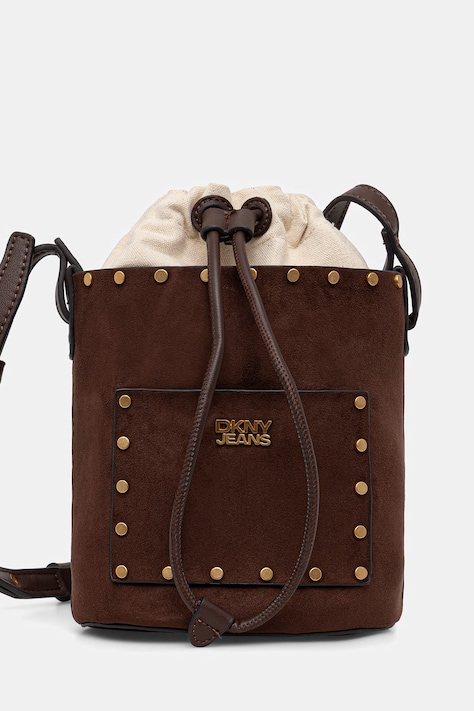 DKNY torebka worek damska z imitacji zamszu PAYTON brązowa R62JMR48