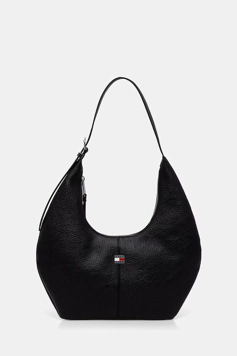 Tommy Jeans τσάντα hobo γυναικεία από απομίμηση δέρματος μαύρη AW0AW18776