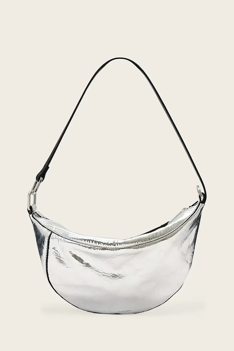 AllSaints hobo kabelka dámská kožená LUNA stříbrná W718XD