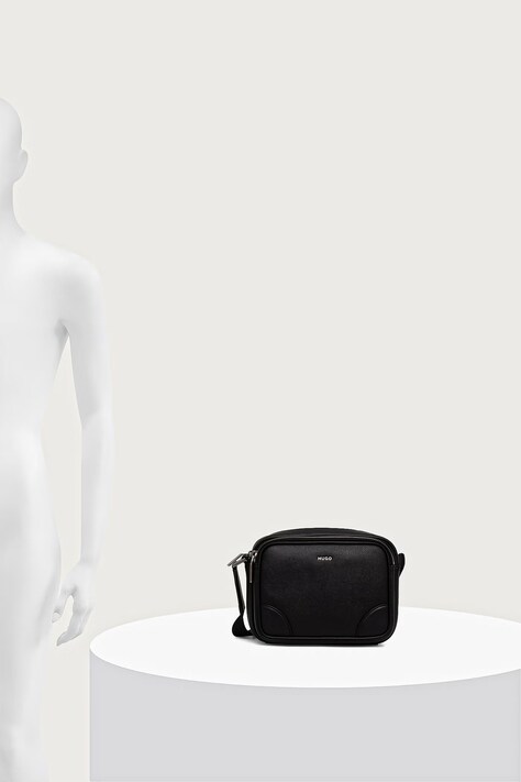 HUGO Geantă mică pentru bărbați din piele GO-BAG EW neagră 50573483