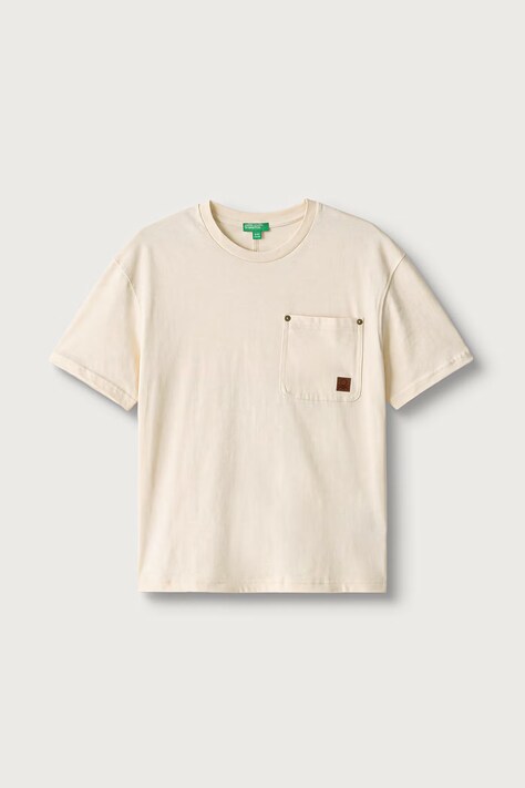 United Colors of Benetton T-shirt dziecięcy bawełniany beżowy 3I1XC10ST