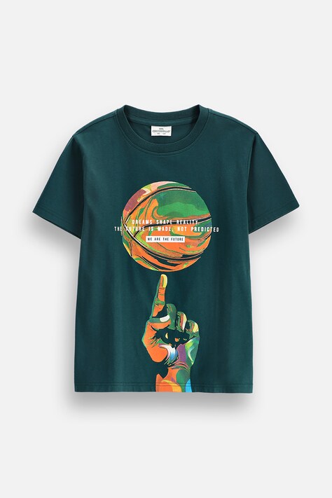 Coccodrillo T-shirt dziecięcy bawełniany turkusowy SUPER FUN BOY JUNIOR