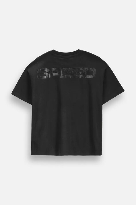 Coccodrillo T-shirt oversize dziecięcy bawełniany czarny GALACTIC RACE BOY JUNIOR