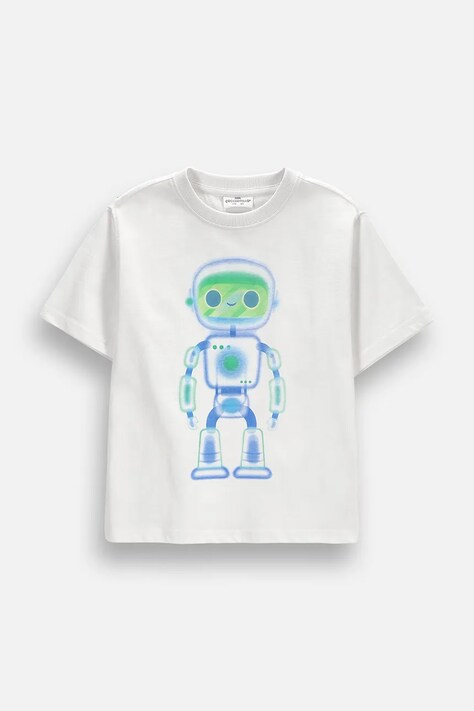 Coccodrillo T-shirt dziecięcy bawełniany biały GALACTIC RACE BOY KIDS