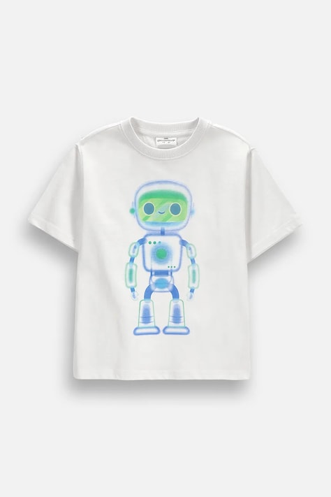 Coccodrillo T-shirt dziecięcy bawełniany biały GALACTIC RACE BOY KIDS