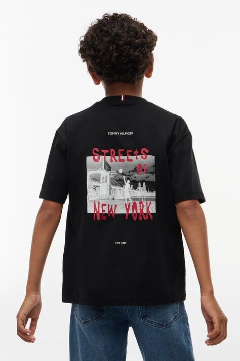 Tommy Hilfiger T-shirt dziecięcy bawełniany czarny KB0KB10649