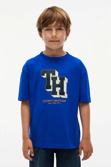 Tommy Hilfiger T-shirt dziecięcy bawełniany niebieski KB0KB10712