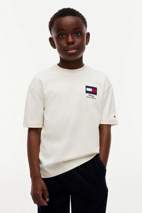 Tommy Hilfiger T-shirt dziecięcy bawełniany z elastanem beżowy KB0KB10652