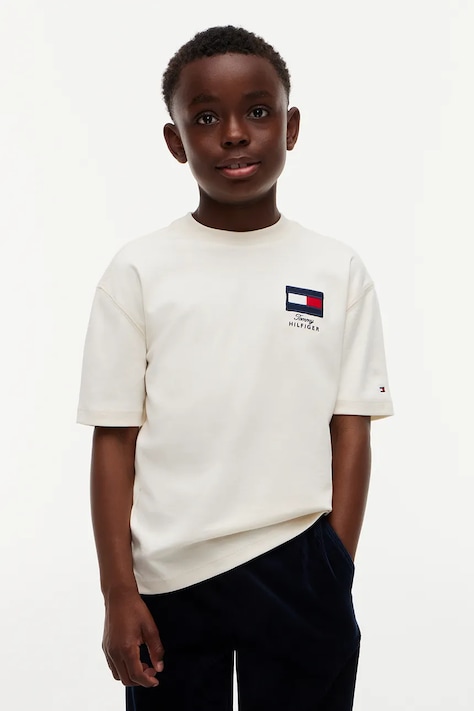 Tommy Hilfiger T-shirt dziecięcy bawełniany z elastanem beżowy KB0KB10652