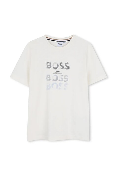BOSS T-shirt dziecięcy bawełniany z elastanem beżowy J53410