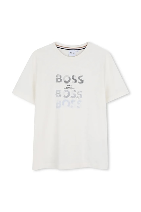 BOSS T-shirt dziecięcy bawełniany z elastanem beżowy J53410