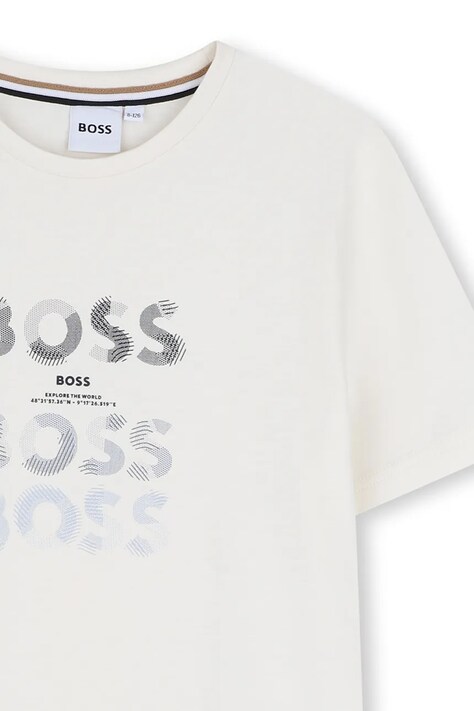 BOSS T-shirt dziecięcy bawełniany z elastanem beżowy J53410