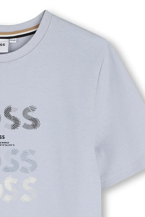 BOSS T-shirt dziecięcy bawełniany z elastanem niebieski J53410