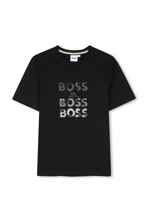 BOSS T-shirt dziecięcy bawełniany z elastanem czarny J53410