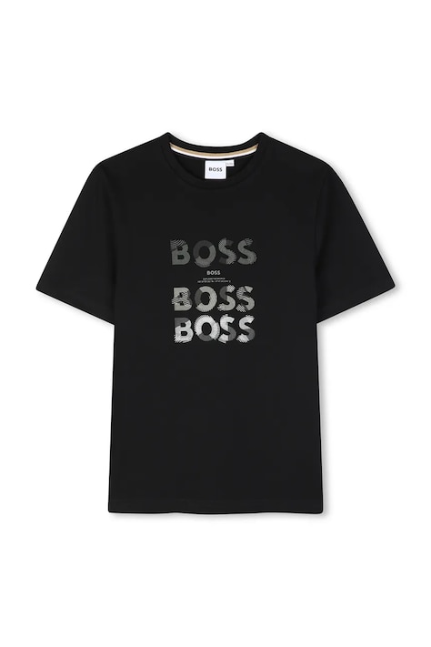 BOSS T-shirt dziecięcy bawełniany z elastanem czarny J53410