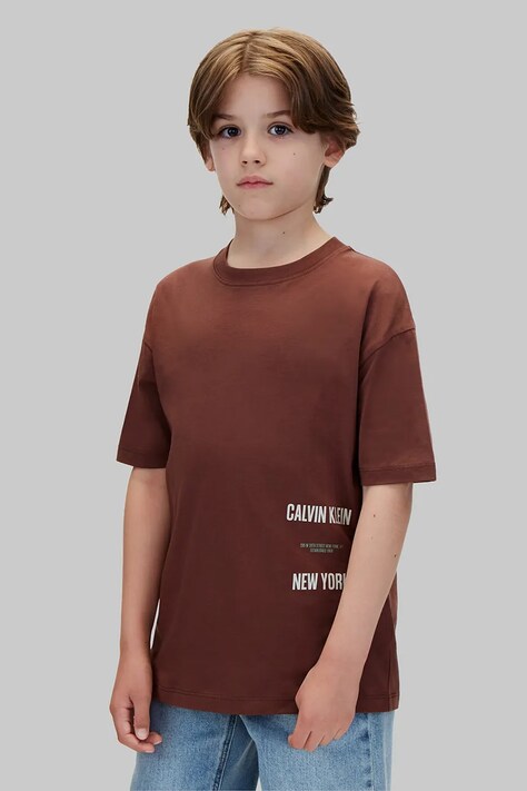 Calvin Klein Jeans T-shirt dziecięcy bawełniany brązowy LVCKFJA23B