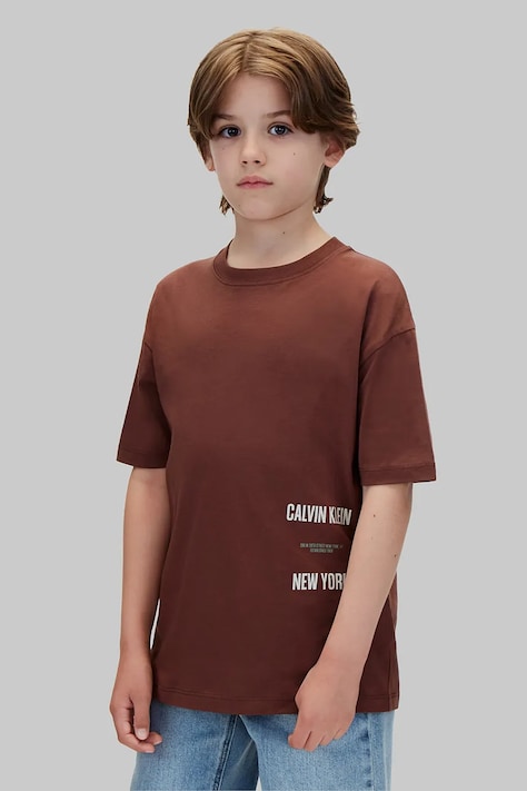 Calvin Klein Jeans T-shirt dziecięcy bawełniany brązowy LVCKFJA23B