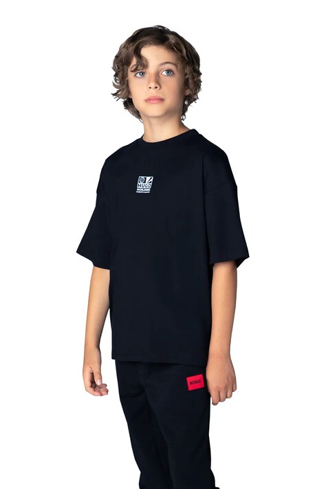 HUGO T-shirt dziecięcy bawełniany czarny G01244