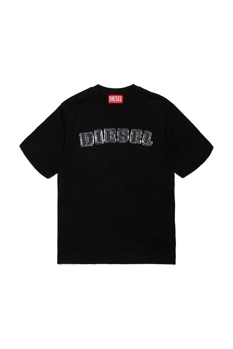 Diesel T-shirt dziecięcy bawełniany TJEANS OVER T-SHIRT czarny J02992