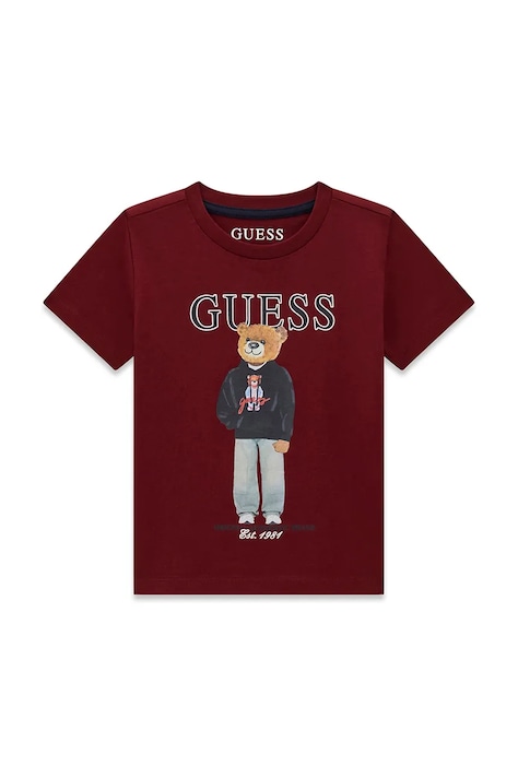 Guess T-shirt dziecięcy bawełniany bordowy N6YI05 K3792
