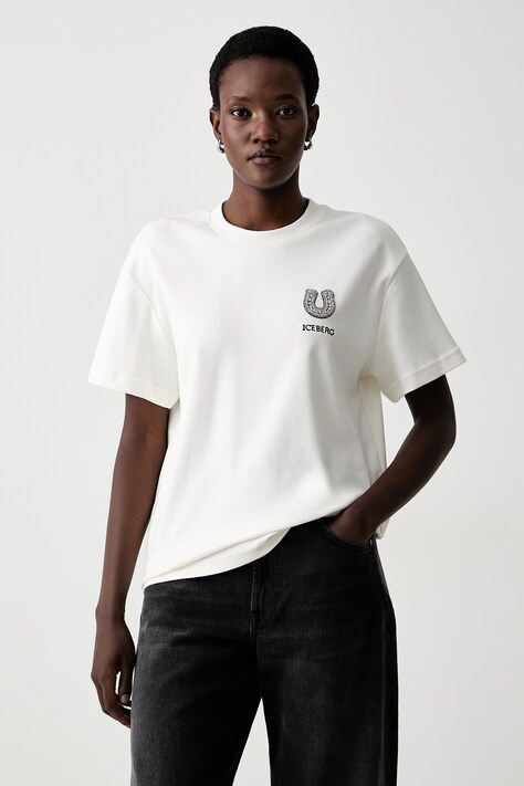 Iceberg T-shirt damski bawełniany beżowy FR03 6308