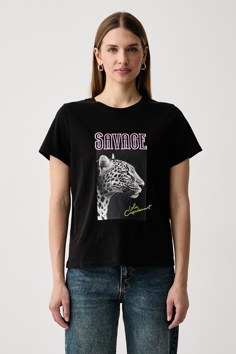 Lola Casademunt T-shirt damski bawełniany czarny LF2615049