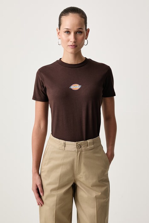 Dickies T-shirt damski bawełniany z elastanem brązowy DK0A4ZAOCBX1