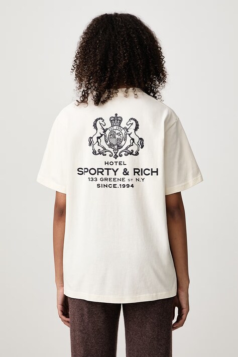 Sporty & Rich SR Hotel T-shirt bawełniany damski beżowy TO11985276WH06